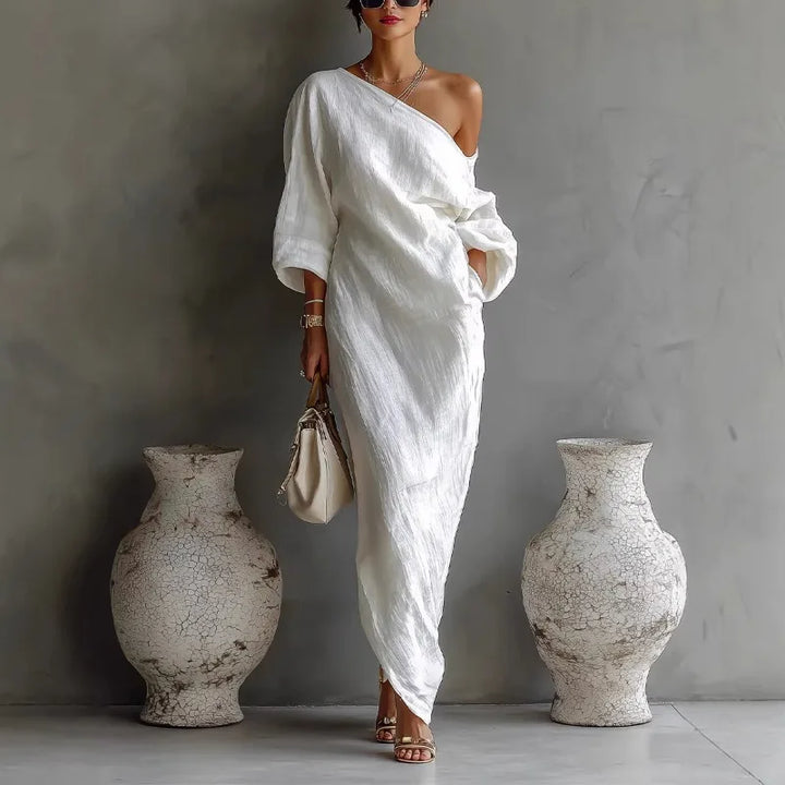 Amaris Linen One Shoulder Dress