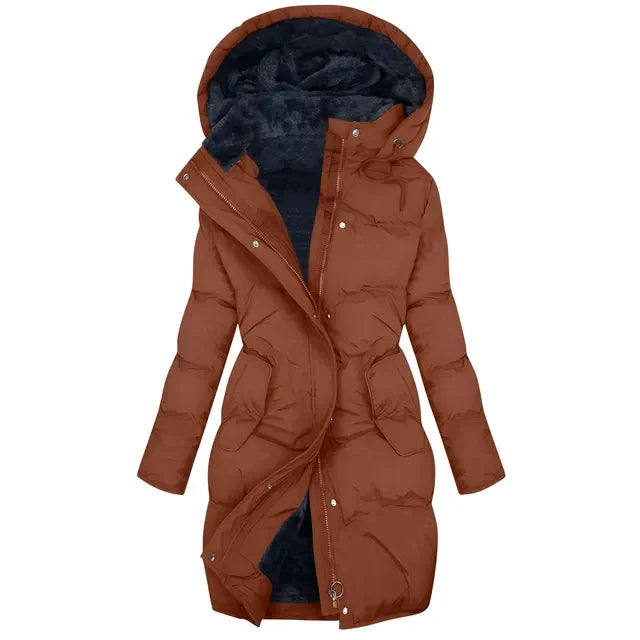 Orange quilted hooded puffer coat
