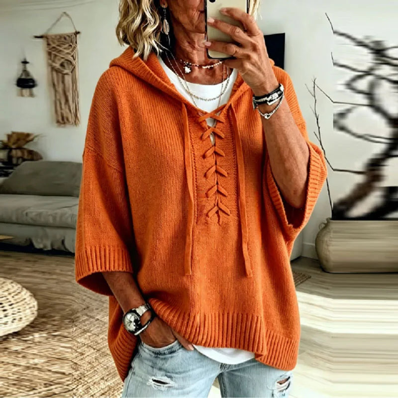 Lucelle Lace Up Hooded Pullover