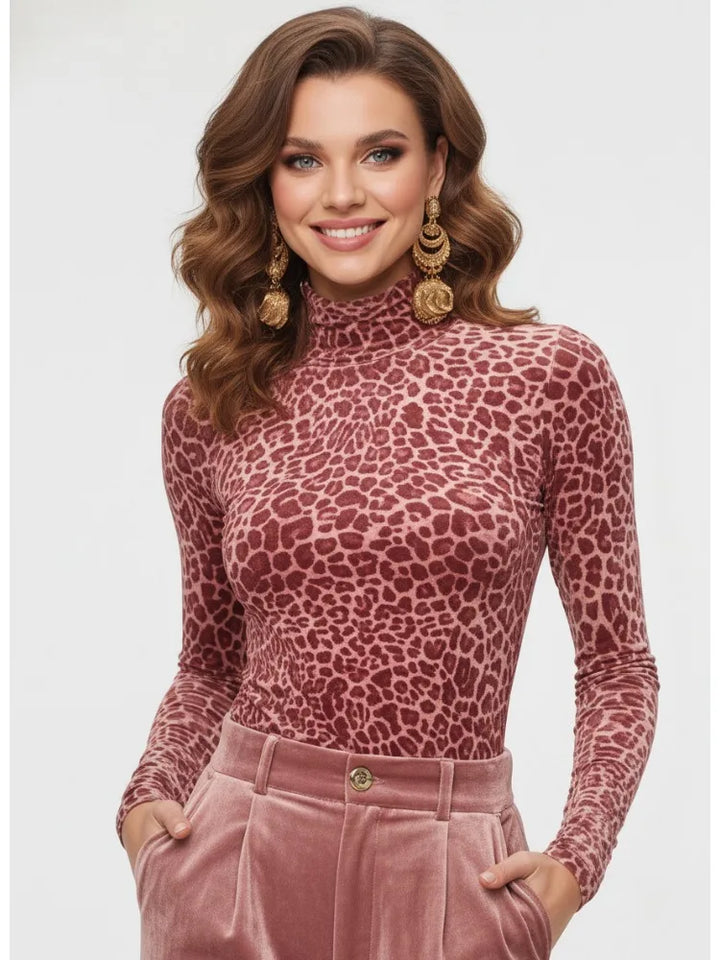 Zyla Leopard Turtleneck Top