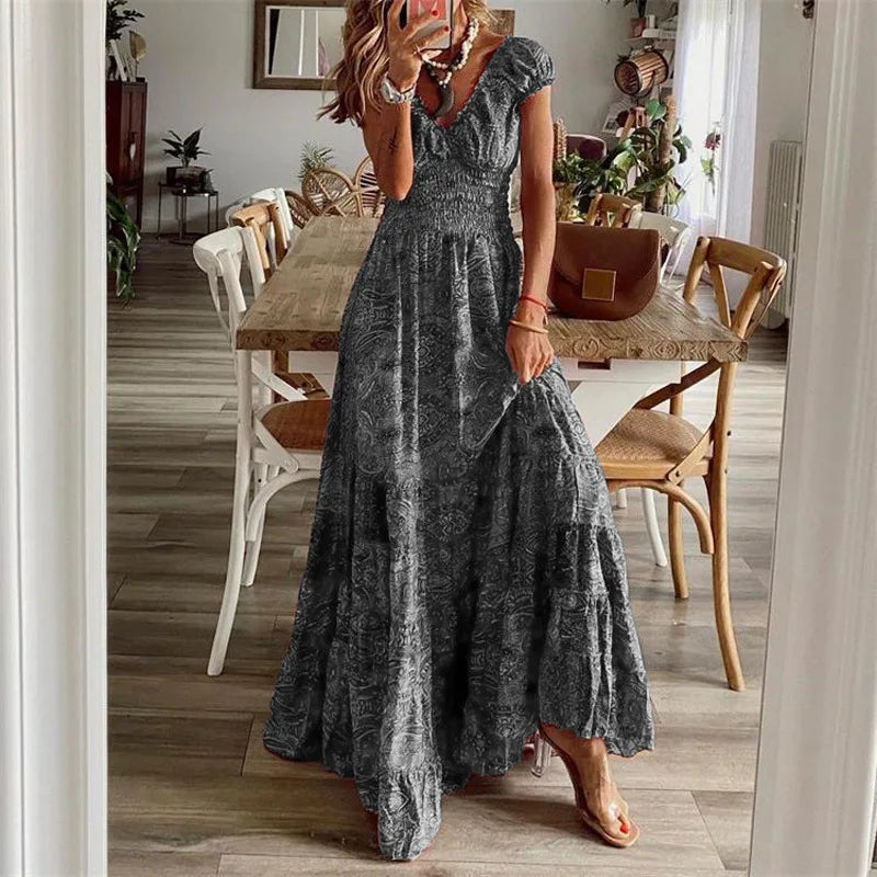 Colette  Bohemian Printed Petal Sleeve Maxi Dress