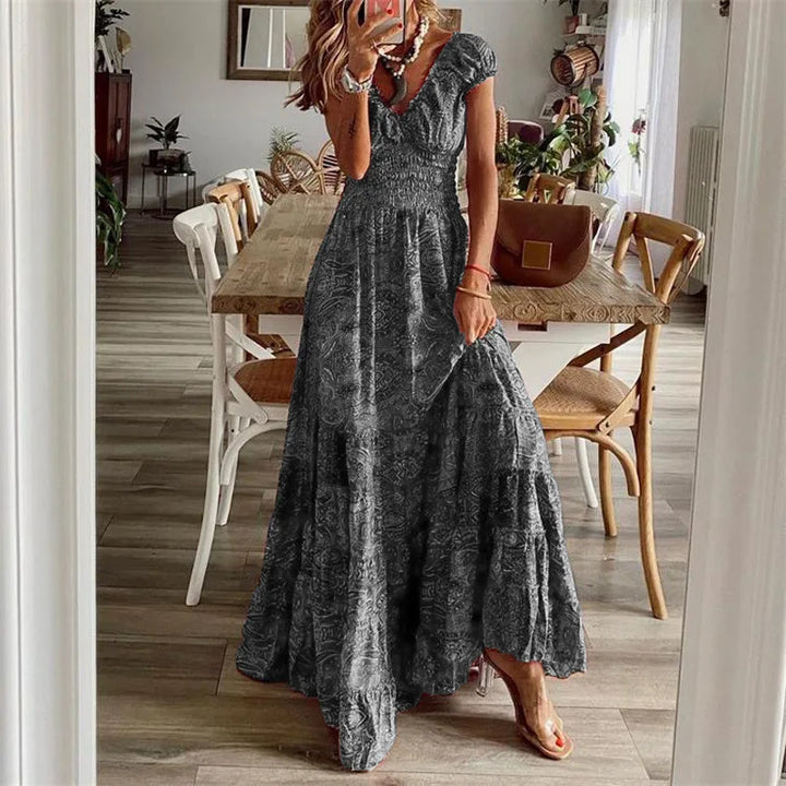 Colette  Bohemian Printed Petal Sleeve Maxi Dress