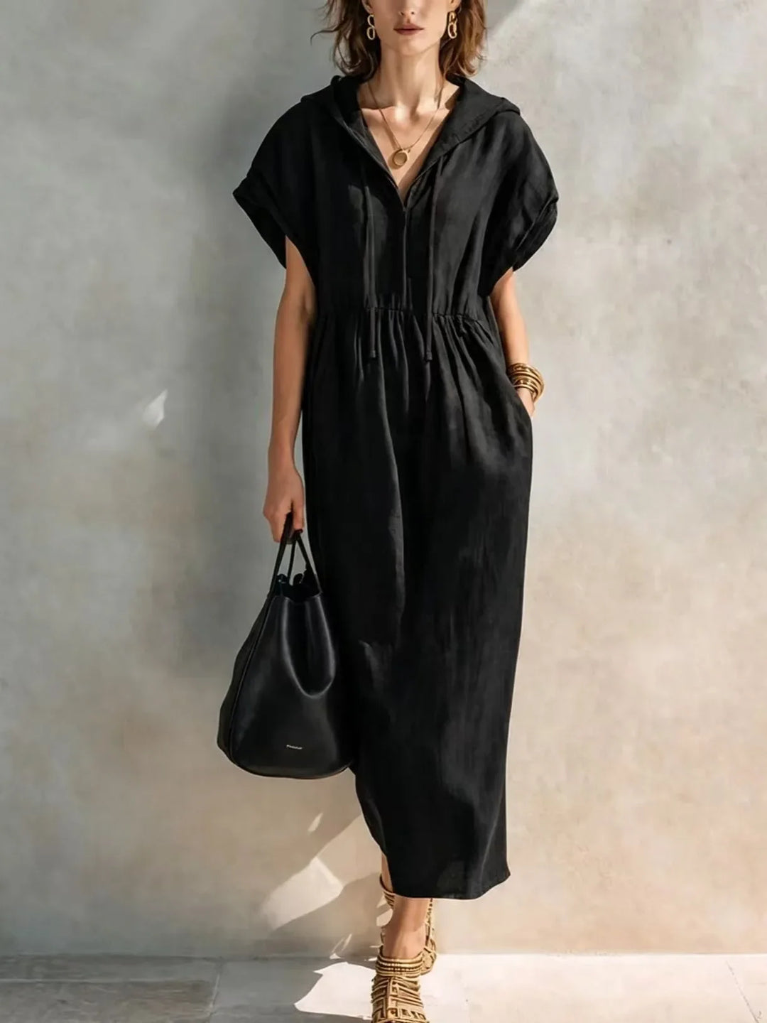 Orlena Casual Hooded Maxi Dress