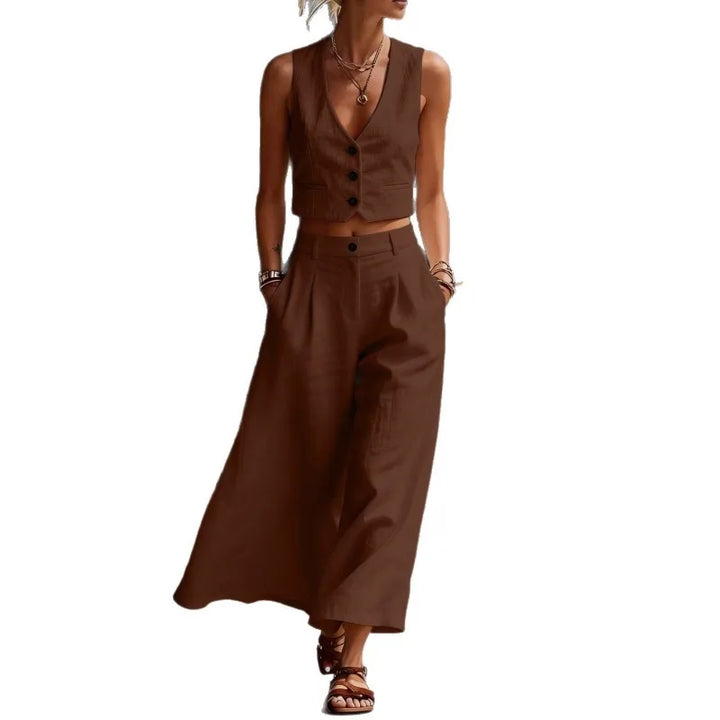 Andrea Linen Blend Two Piece Set