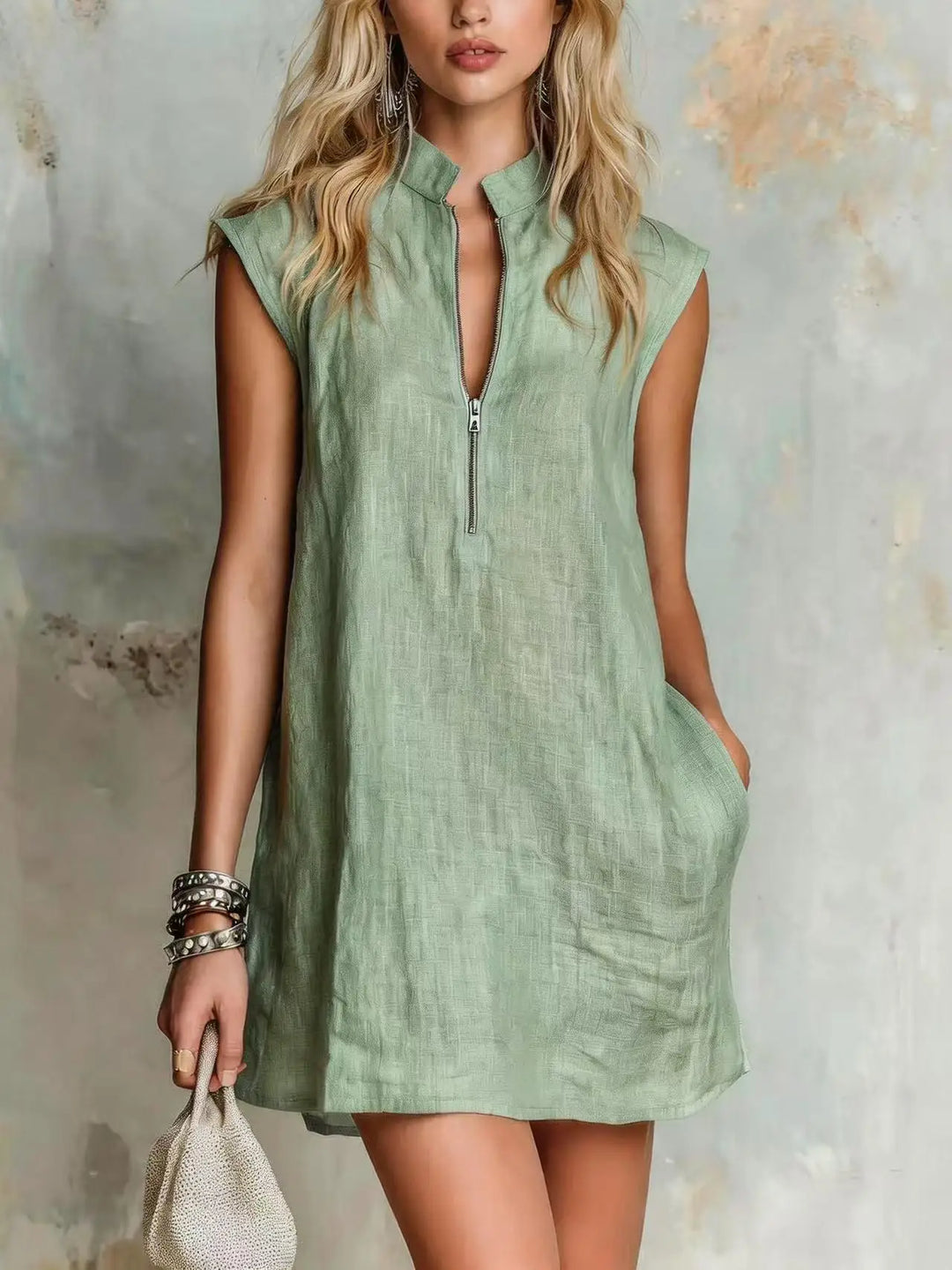 Florence Half Zip Linen Mini Dress