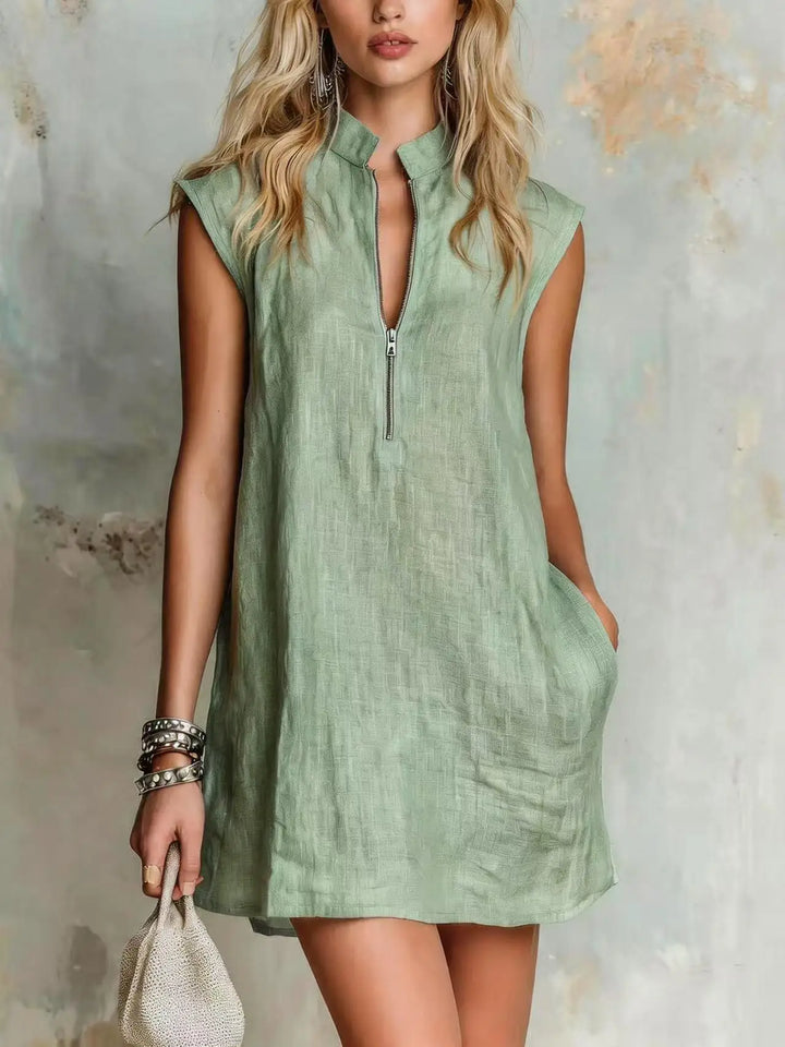Florence Half Zip Linen Mini Dress