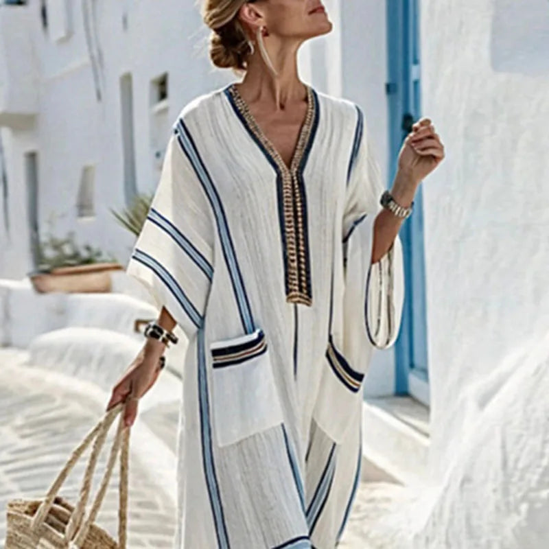 Valentine Striped Kaftan Dress