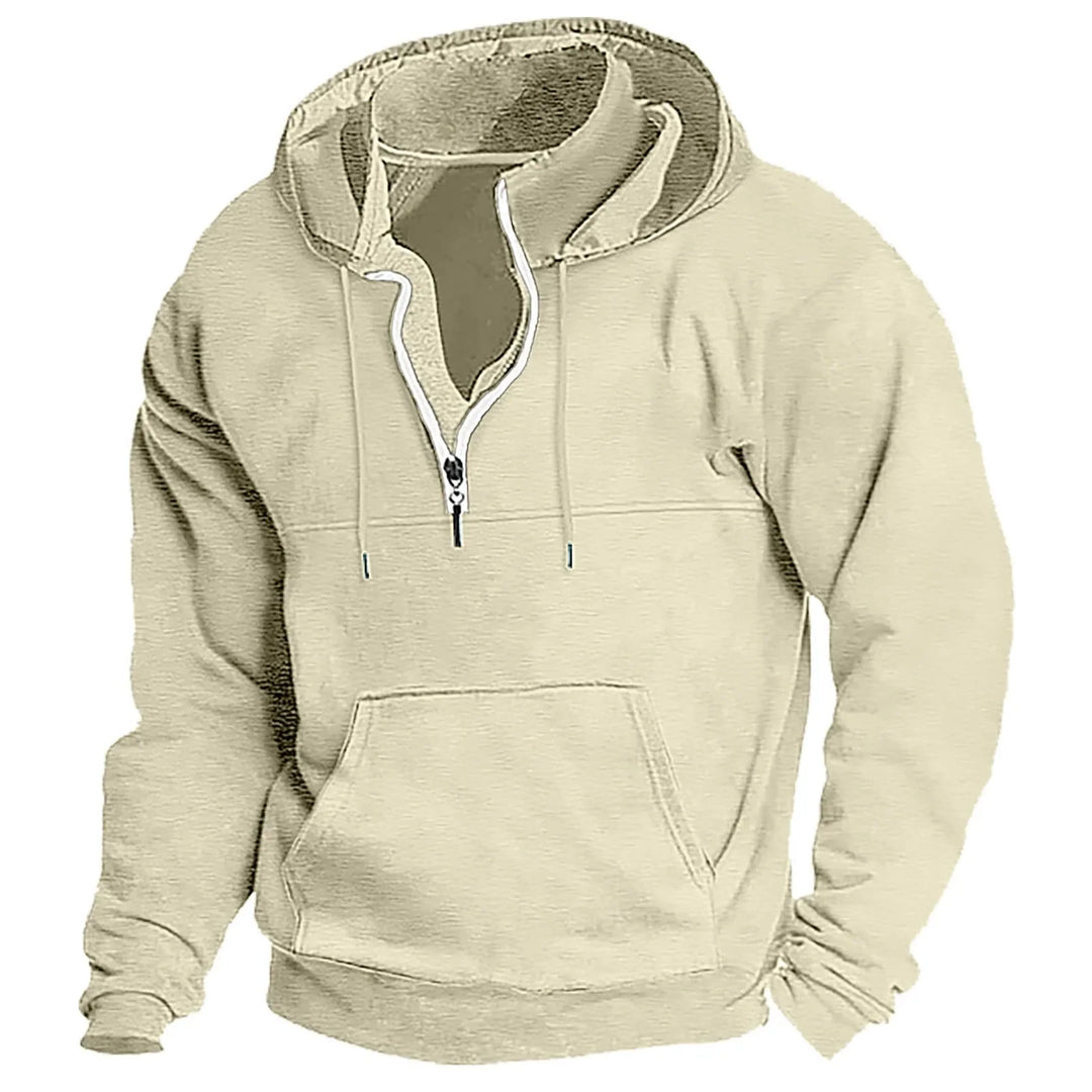 Khaki quarter zip hoodie front view