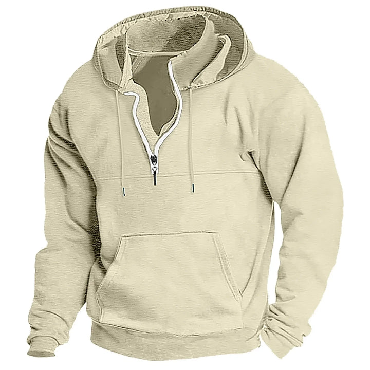 Khaki quarter zip hoodie front view