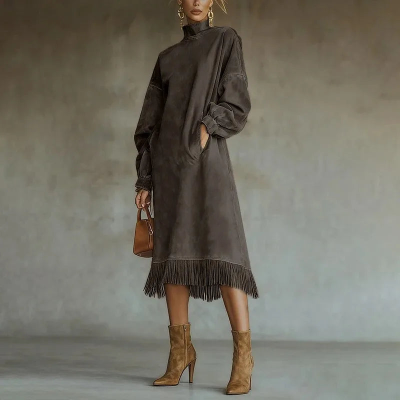 Thalia Tassel Mock Neck Dress