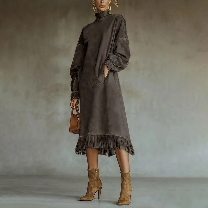 Thalia Tassel Mock Neck Dress