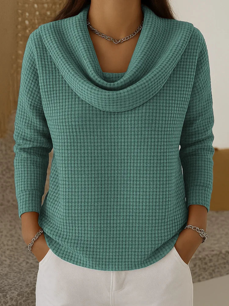 Sabine Cowl Neck Waffle Top