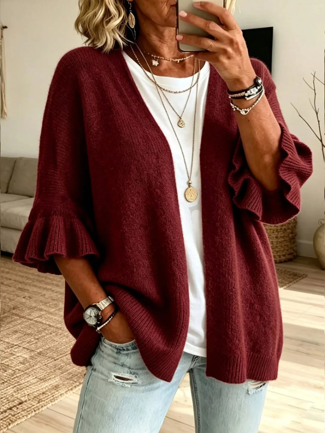 Belladine Ruffle Sleeve Cardigan