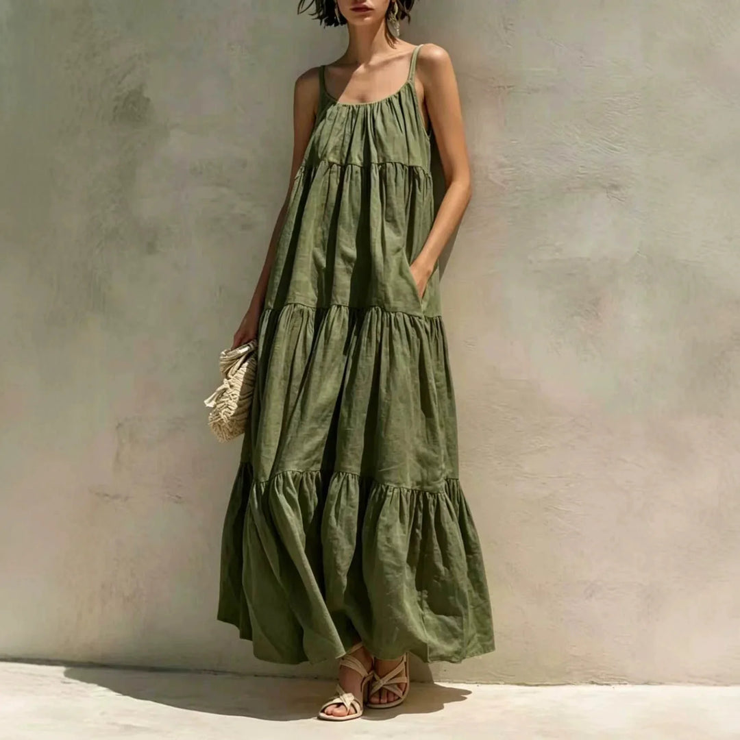 Solennea Tiered Linen Maxi Dress