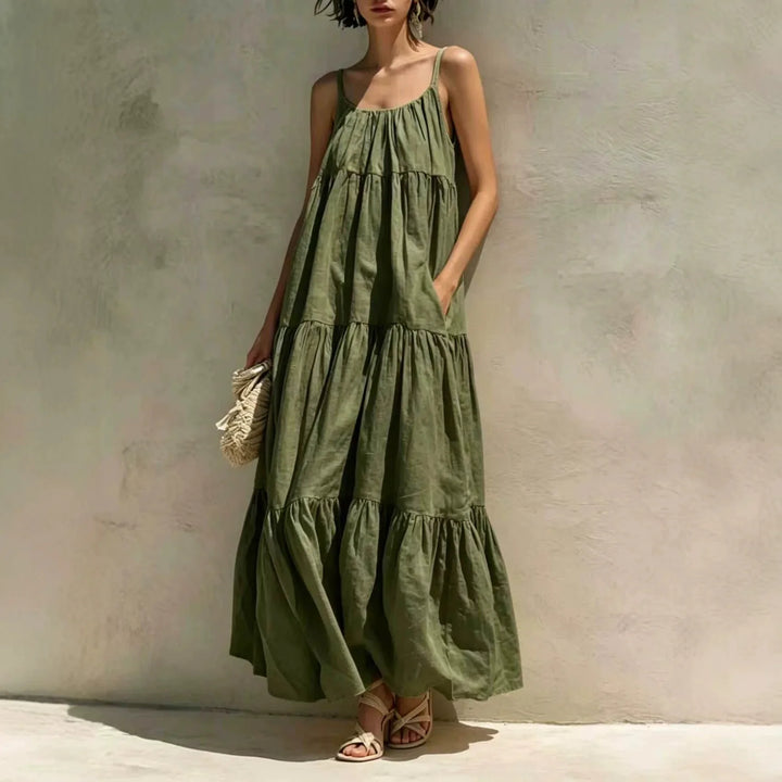 Solennea Tiered Linen Maxi Dress