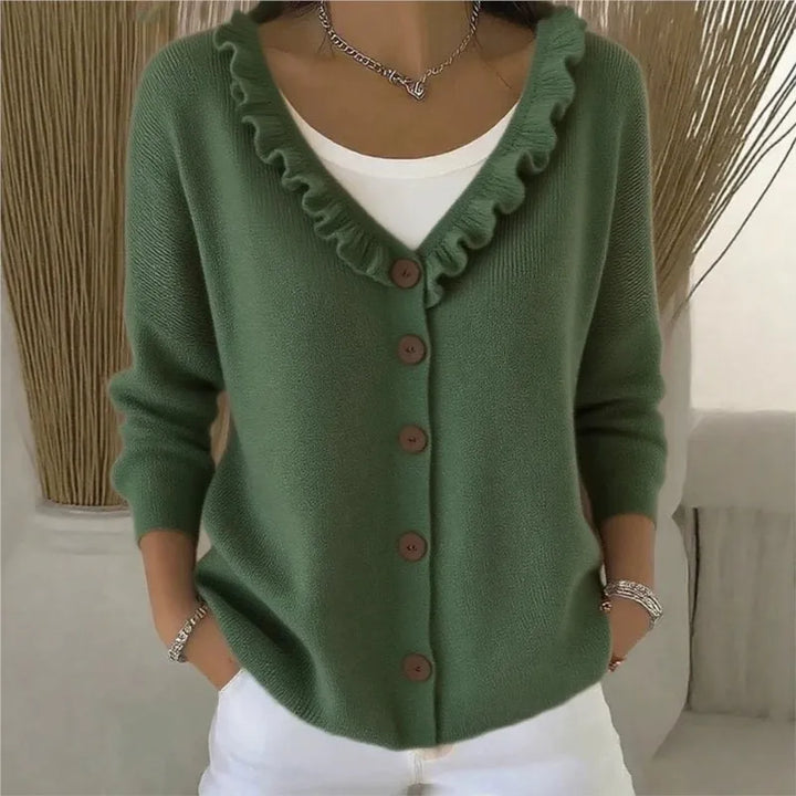 Aveline Ruffle Neck Button Cardigan