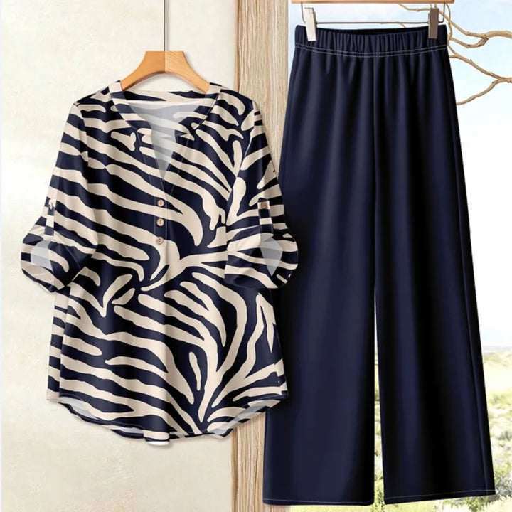 Noravie Printed Loose Top Wide Leg Pants Set