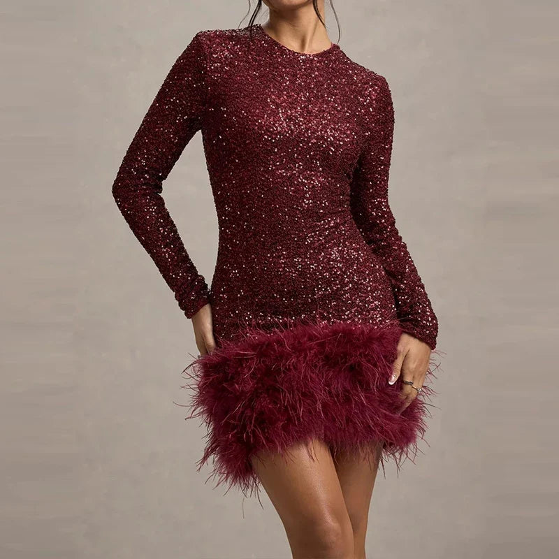 Calla Feather Trim Mini Dress