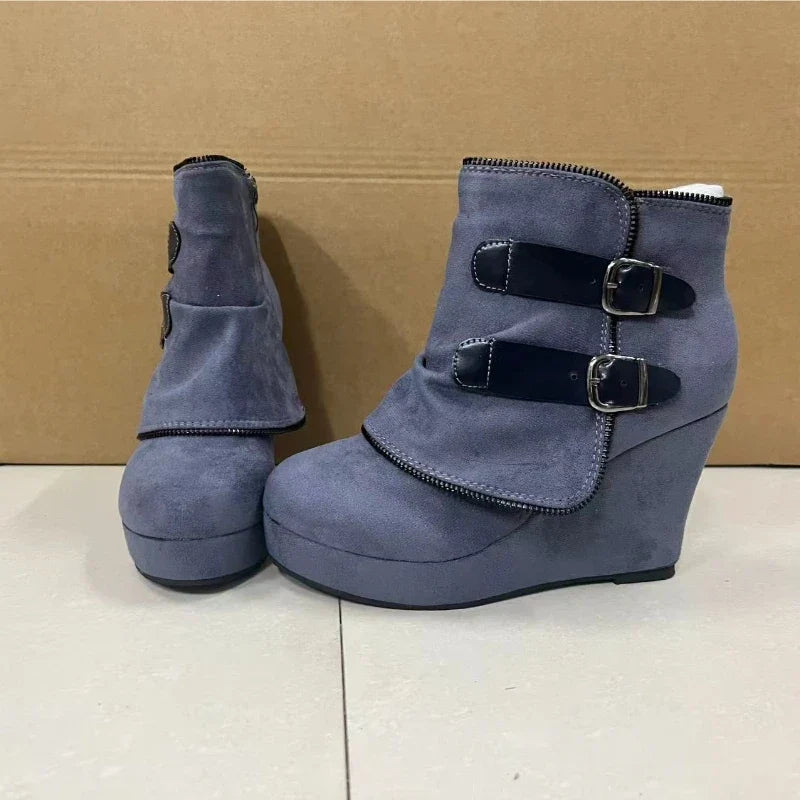 Rosetta Buckle Strap Wedge Boots
