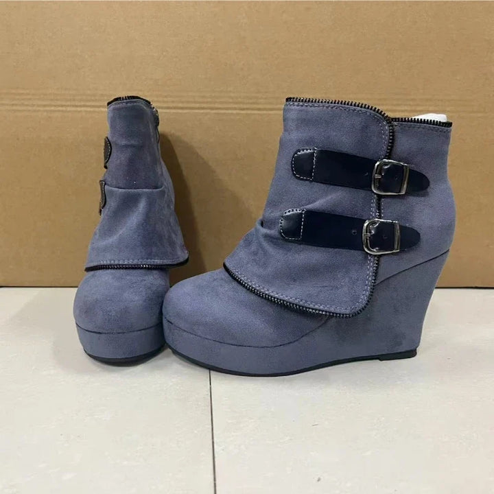 Rosetta Buckle Strap Wedge Boots