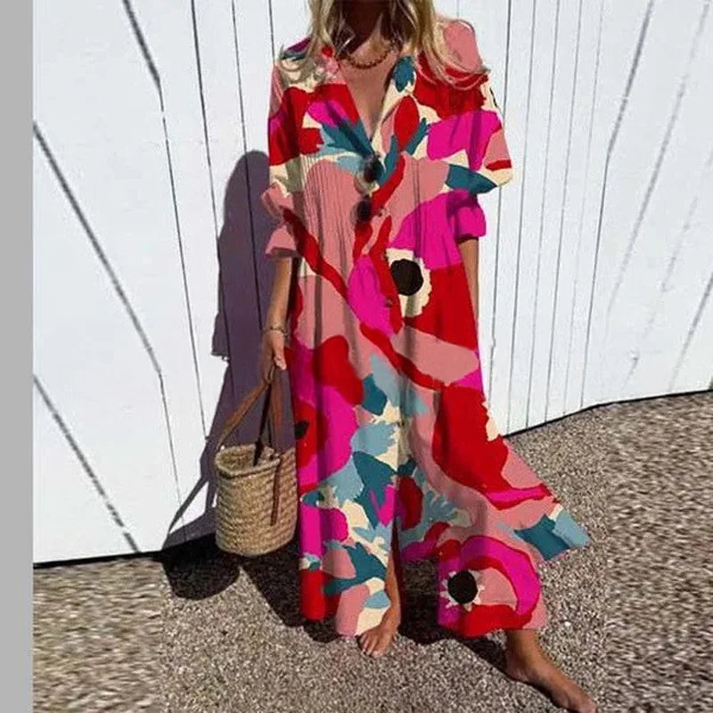 Aurevia Casual Printed Long Sleeve Maxi Dress