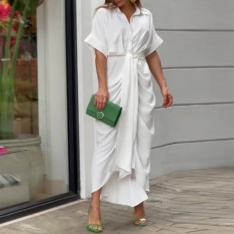 Ailsa Printed Tie Waist Shirt Midi Dress