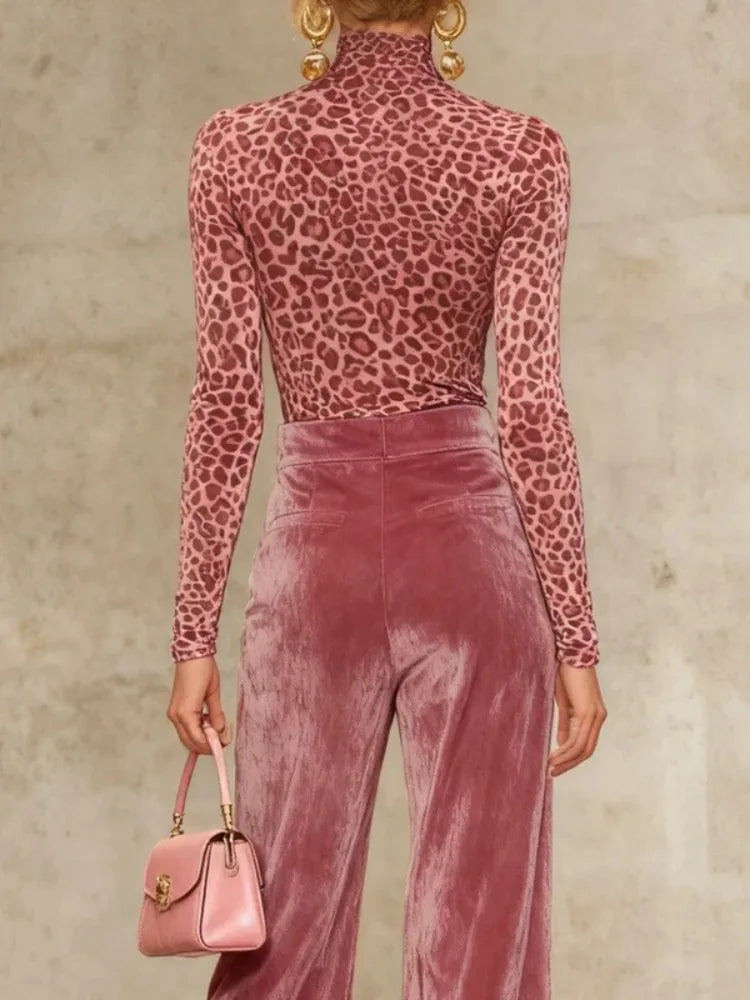 Zyla Leopard Turtleneck Top