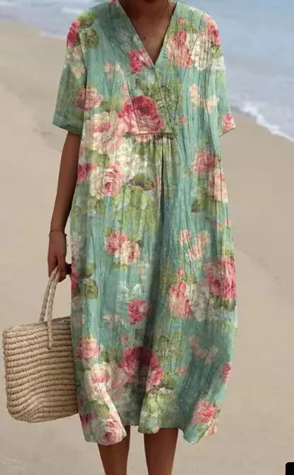 Sydney Printed V Neck Midi Dress
