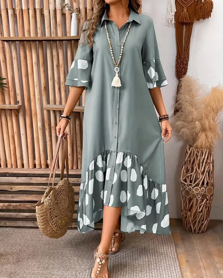 Nerea Elegant Chic Polka Midi Dress