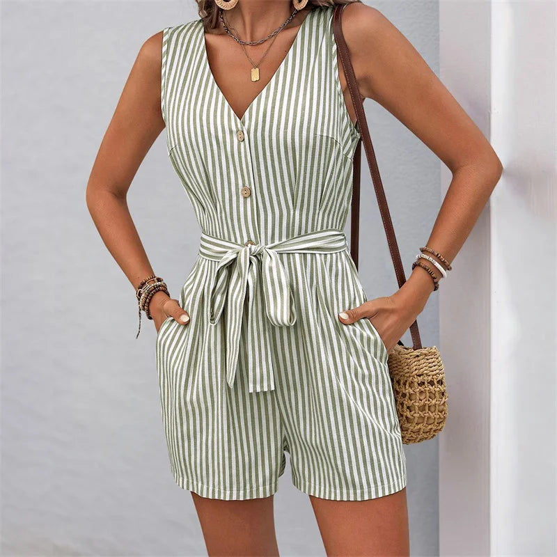 Fabiola Striped Tie Waist Romper