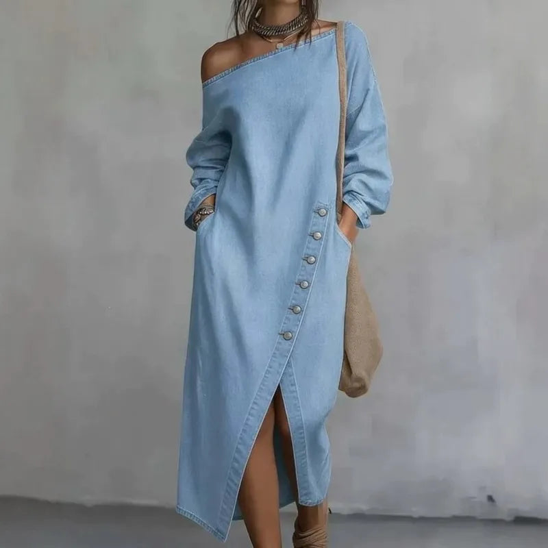 Delphine Off Shoulder Denim Dress