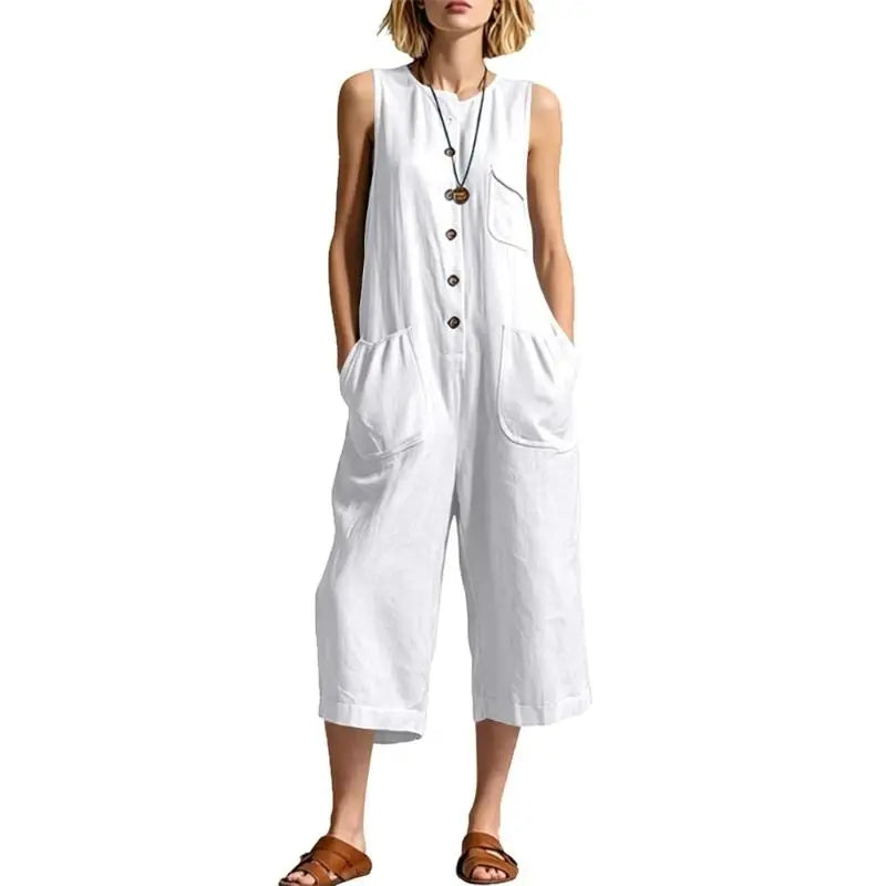 Marielle  Button Front Realxed Dungaree Jumpsuit