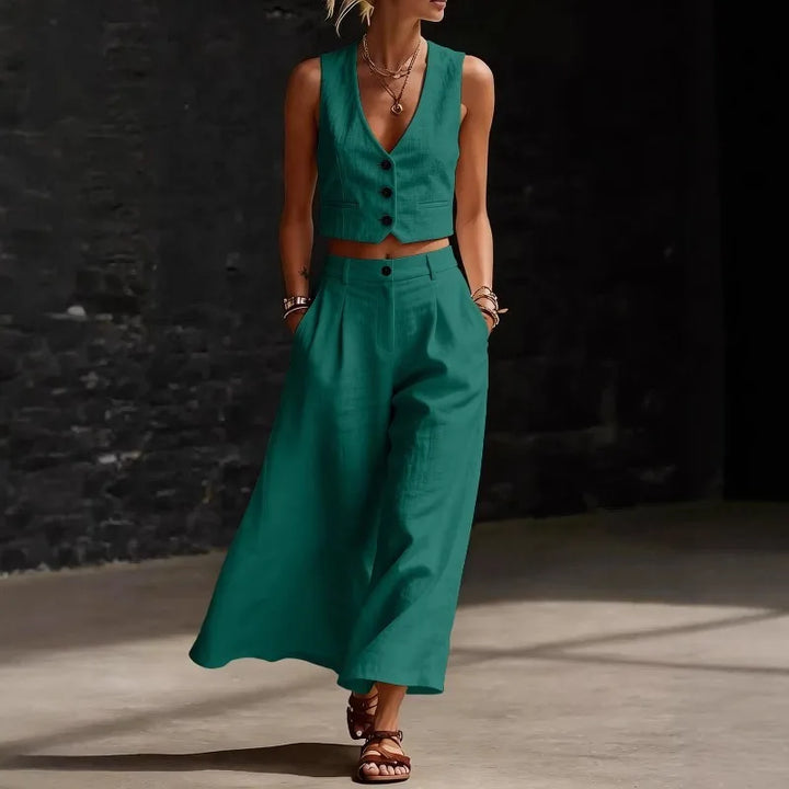 Andrea Linen Blend Two Piece Set