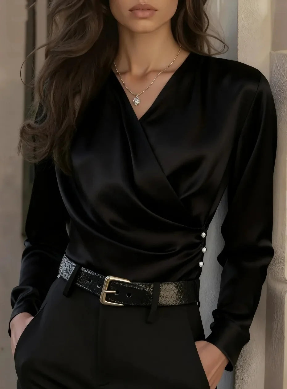 Lovienne Elegant Draped Satin Blouse