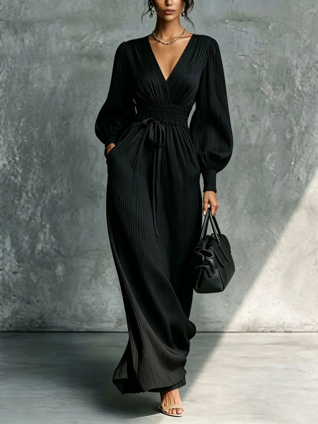 Maevia Deep V Neck Maxi Dress