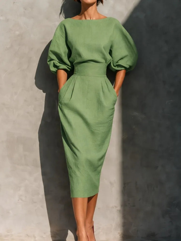 Sansa Elegant Linen Midi Dress