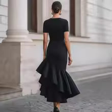 Tabitha Asymmetrical Ruffle Cocktail Midi Dress