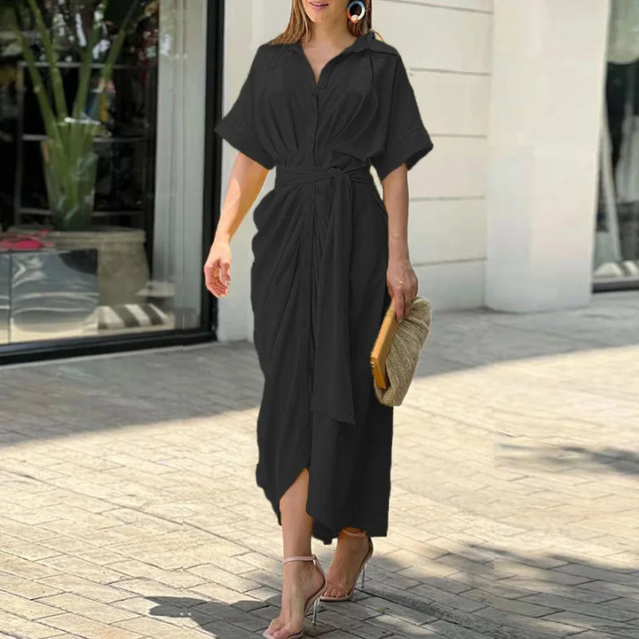 Ailsa Printed Tie Waist Shirt Midi Dress