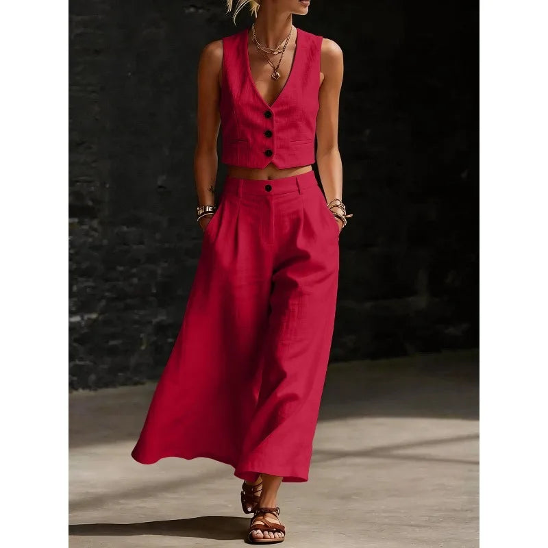 Andrea Linen Blend Two Piece Set