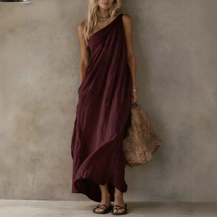 Gracia One Shoulder Linen Maxi Dress