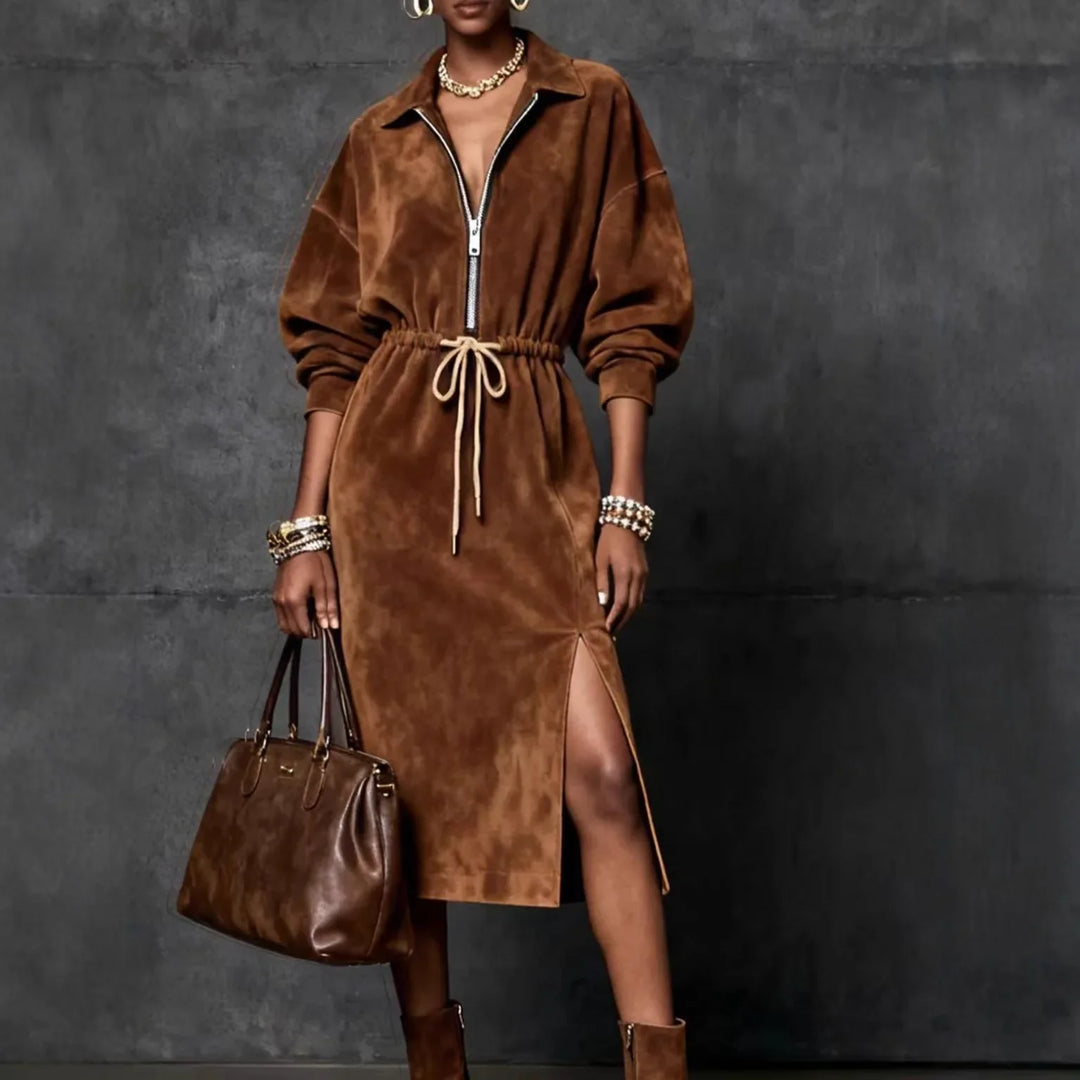 Evelyn Adjustable Suede Maxi Dress