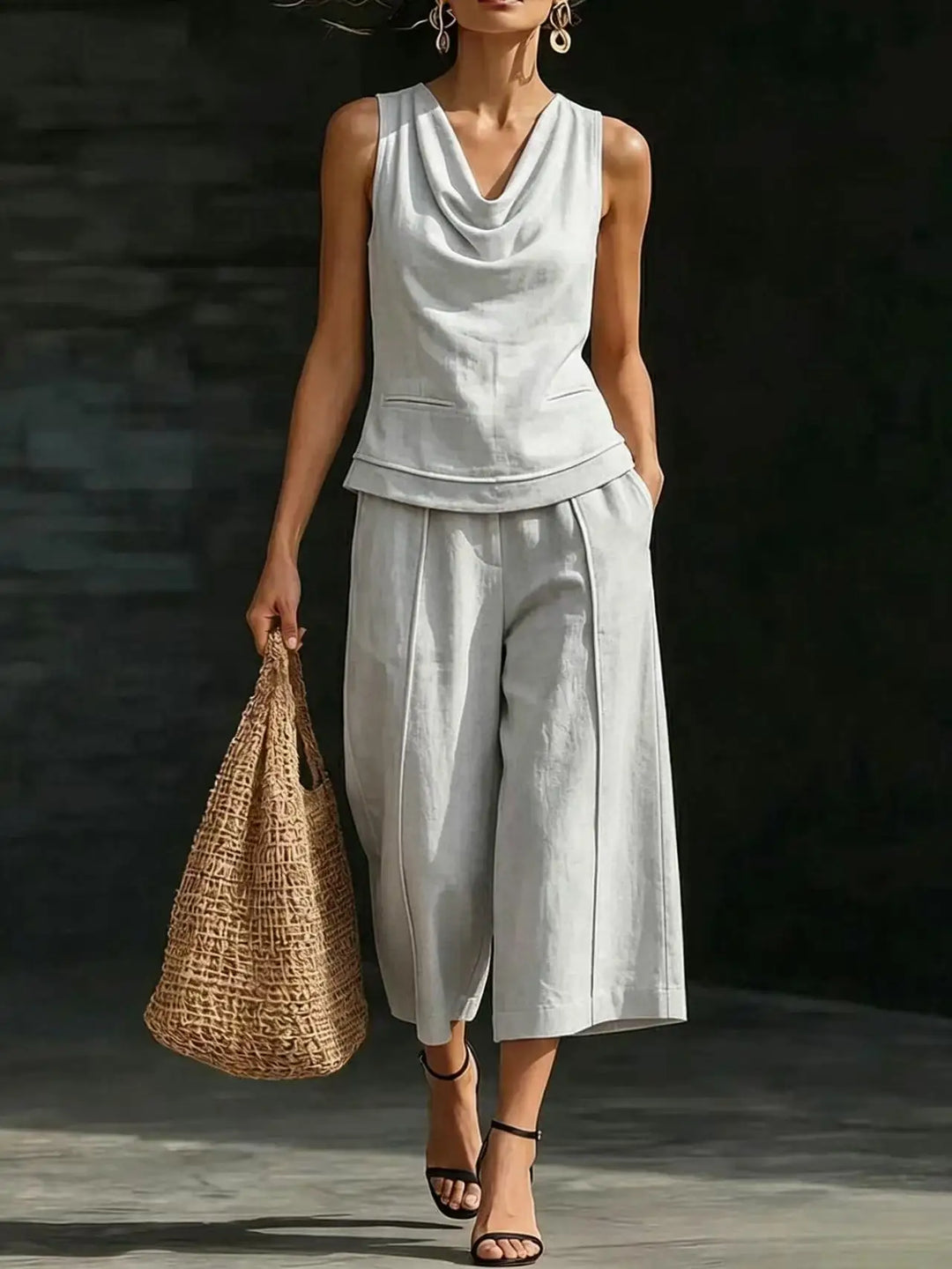 Evelisse Relaxed Cowl Neck Trouser Set