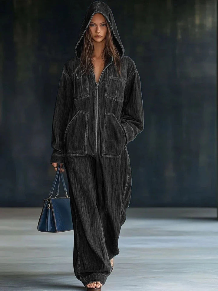 Junie Hooded Denim Jumpsuit