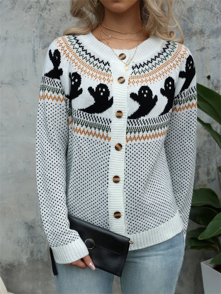 Retro Ghost Button Cardigan