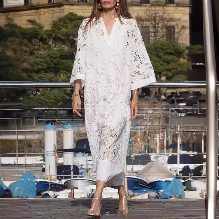 Anaya Embroidered Eyelet V Neck Maxi Dress