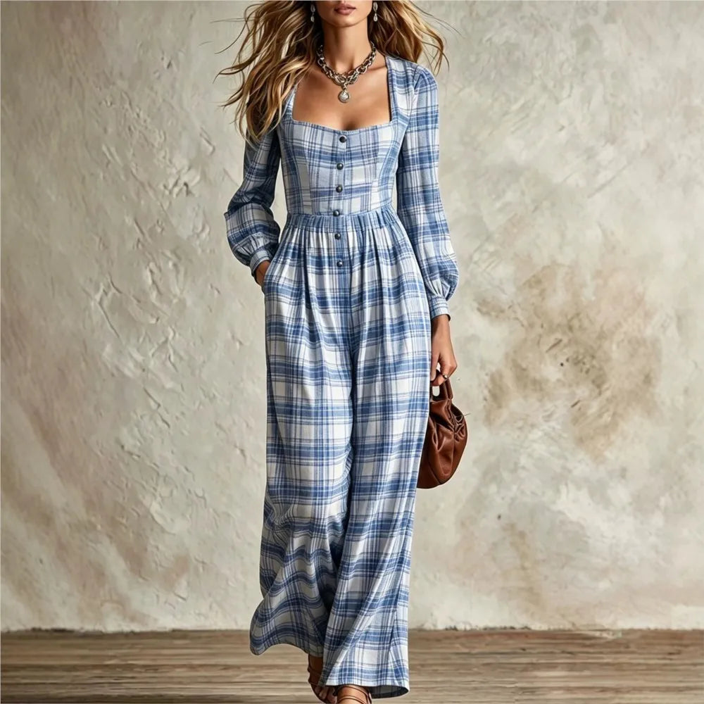 Amabel Plaid Wide Leg Jumpsuit