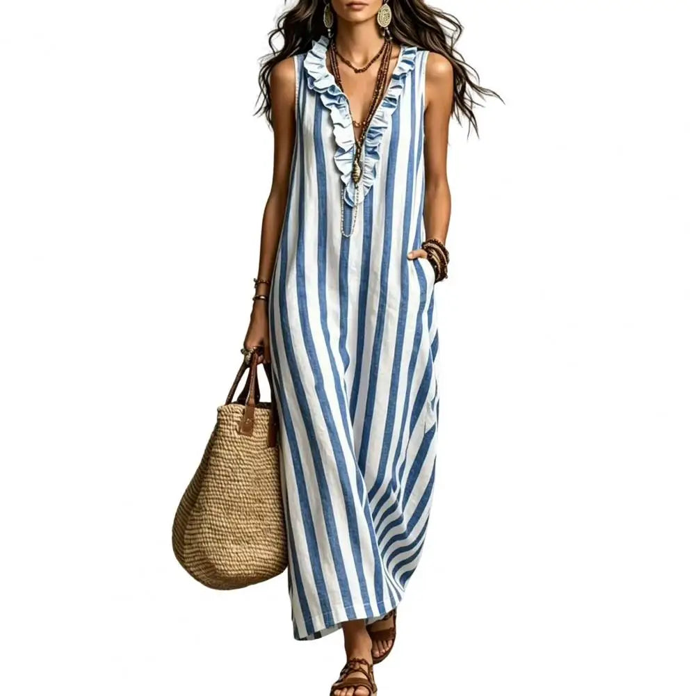 Lacey Striped Linen Maxi Dress