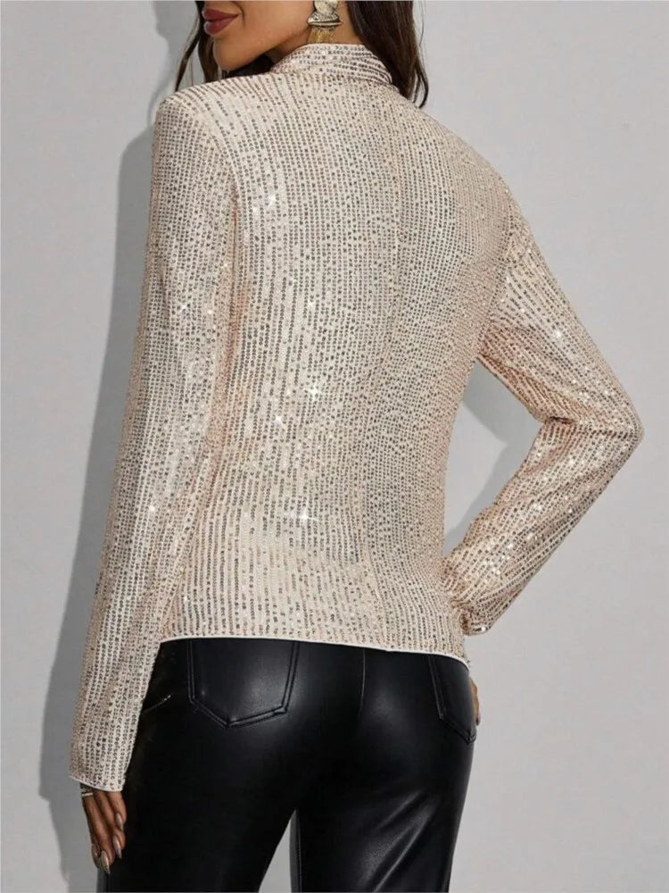 Champagne sequin cropped jacket, back view