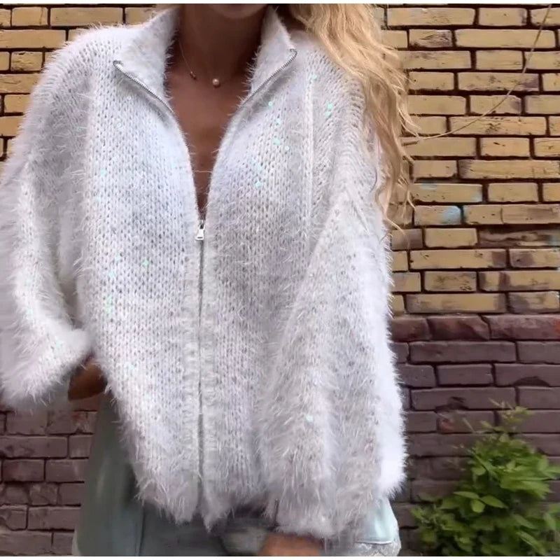 Solenne Sequin Zip Cardigan