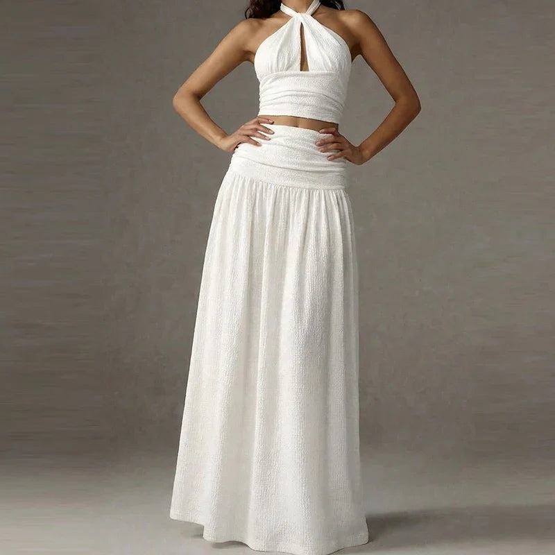 Ramie Halter Neck Skirt Set